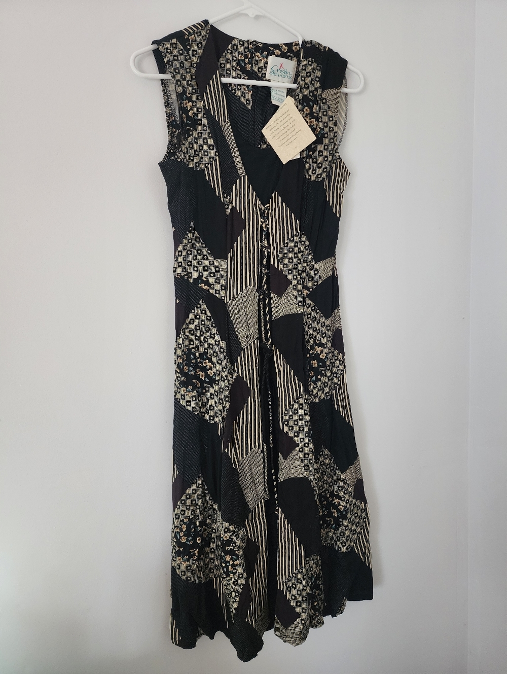 Vintage Deadstock 90s NWT Cristin Stevens Patchwork Tie Front Dress - S